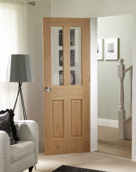 Malton Bi-Fold Internal Oak Door with Clear Bevelled Glass