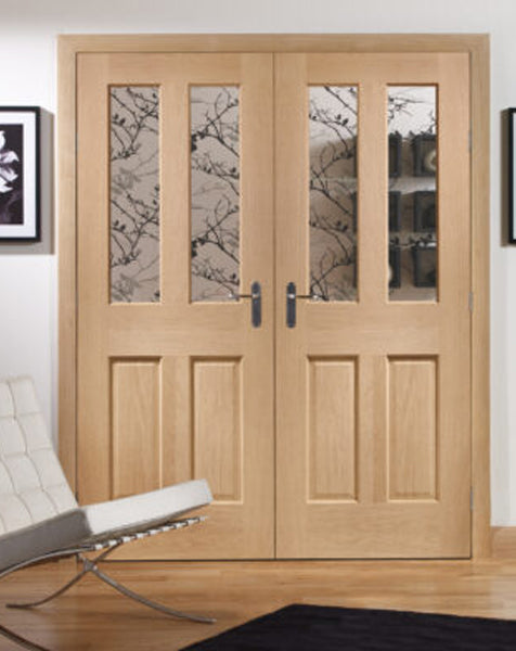 Malton Internal Oak Rebated Door Pair with Clear Bevelled Glass