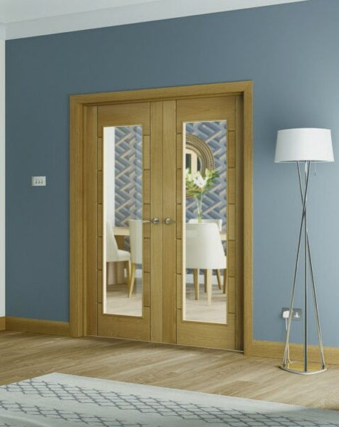 Palermo Internal Oak Rebated Door Pair with Clear Glass