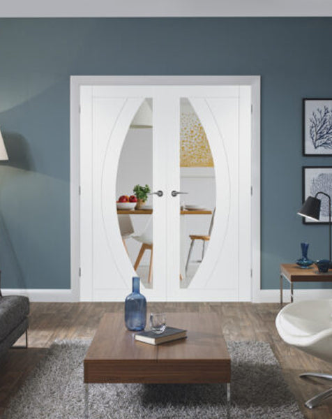 Salerno Internal White Primed Rebated Door Pair with Clear Glass
