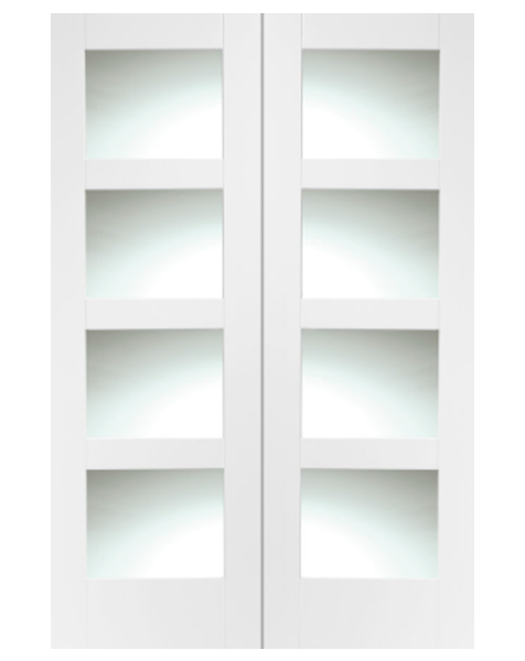 Shaker Internal White Primed Rebated Door Pair with Clear Glass
