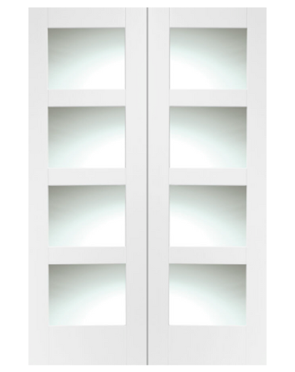 Shaker Internal White Primed Rebated Door Pair with Clear Glass