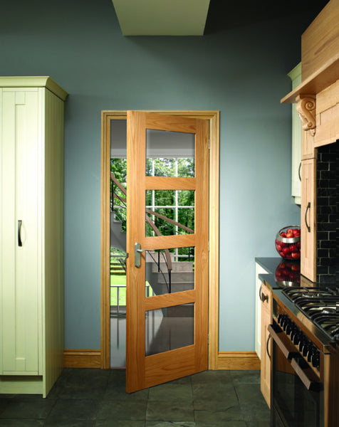 Shaker 4 Light Pre-Finished Internal Oak Door with Clear Glass