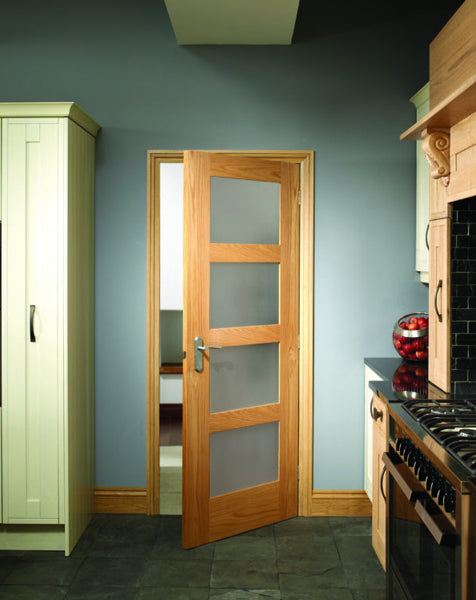 Shaker 4 Light Pre-Finished Internal Oak Door with Obscure Glass