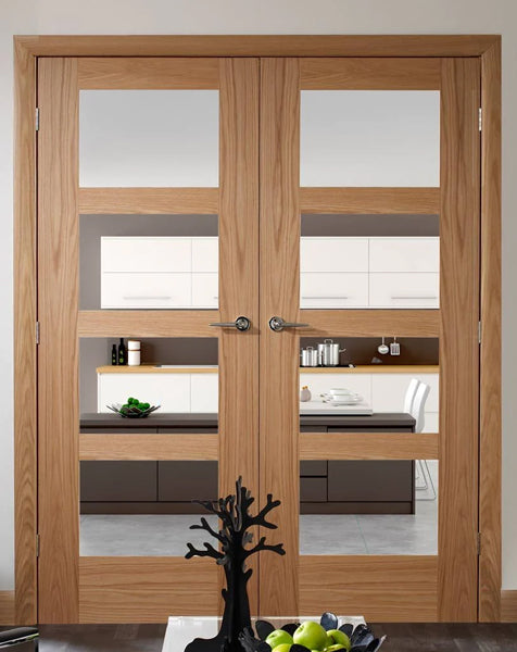 Shaker Internal Oak Rebated Door Pair with Clear Glass