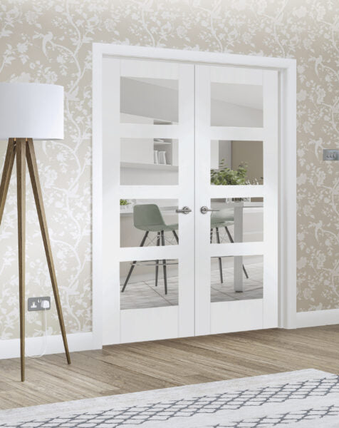 Shaker Internal White Primed Rebated Door Pair with Clear Glass