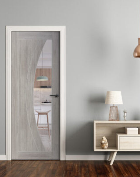 White Grey Laminate Salerno with Clear Glass Door