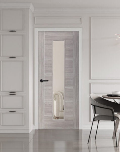 White Grey Laminate Palermo with Clear Glass Door